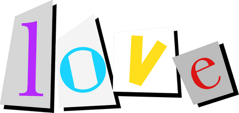 Stylized Typographic Love Letters with Shadows on Transparent Background