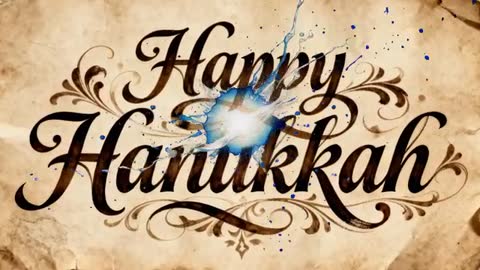 Happy Hanukkah Calligraphy Splashing Blue Paint Across Vintage Parchment Animated Loop