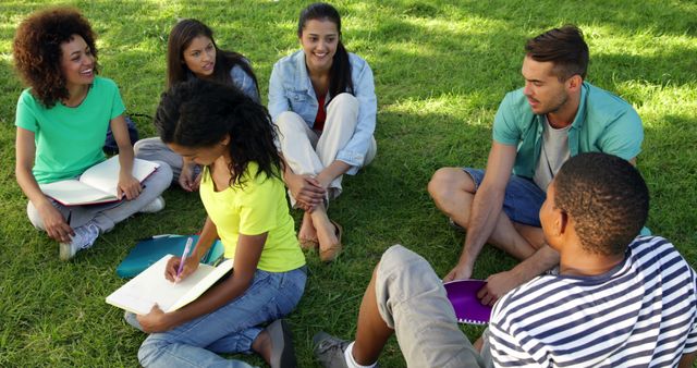 Diverse Group of Students Studying Together Outdoors on Grass - Download Free Stock Images Pikwizard.com