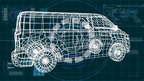 Wireframe Van Technology Display with Global Connection Concept
