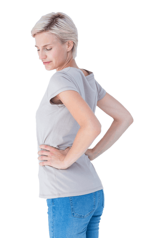 transparent background woman experiencing back pain in casual attire - Download Free Stock Videos Pikwizard.com