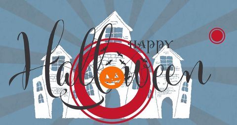 Stylized Halloween Greeting with Pumpkin and Haunted House - Download Free Stock Images Pikwizard.com