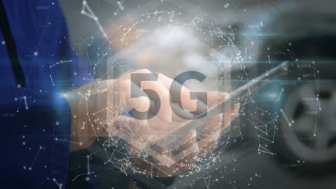 5G Technology and Networking with Tablet in Hands of Business Professional