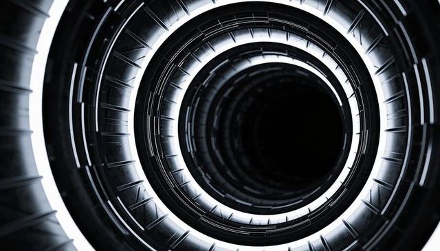 Concentric led spiral stairwell descending vertical shaft futuristic architectural tunnel