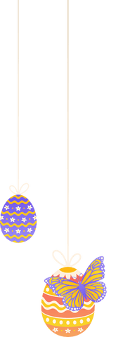 Easter eggs with butterfly pastel pattern on transparent background