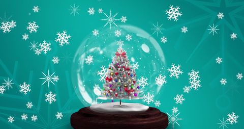 Festive Snow Globe Encapsulating Christmas Tree and Snowflakes - Download Free Stock Images Pikwizard.com