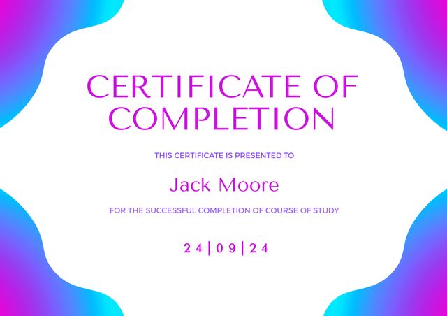 Vibrant Certificate of Completion Design with Gradient Background - Download Free Stock Templates Pikwizard.com