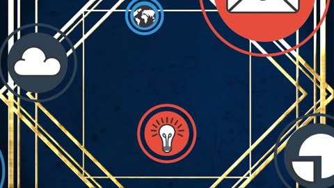 Advanced Communication Network Icons on Geometric Background