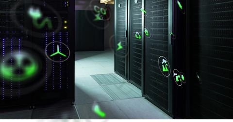 Eco-Friendly Data Center with Green Technology Icons - Download Free Stock Images Pikwizard.com