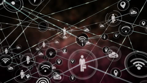 Abstract Digital Interface with Networking Icons and Connections