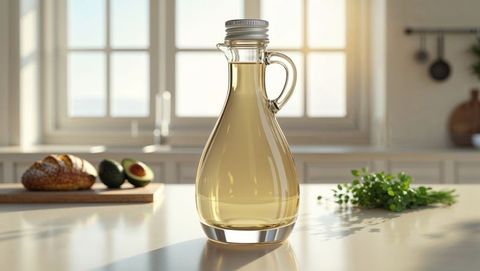 Healthy cooking concept with corn syrup in elegant glass bottle kitchen scene