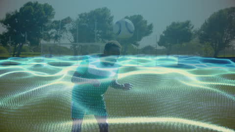 Futuristic Football Training Visualization with Data Overlay
