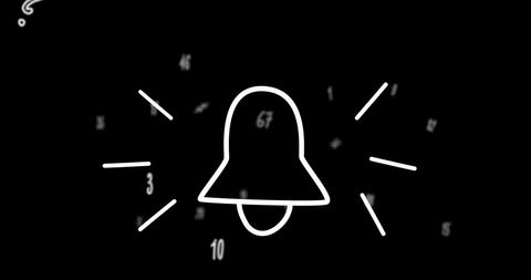 Notification Bell Icon Among Floating Numbers on Black Background