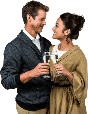 Transparent Loving Couple Toasts with Champagne Flutes