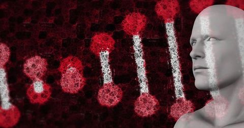 3D DNA Strand Over Human Model Representing Genetics Concept