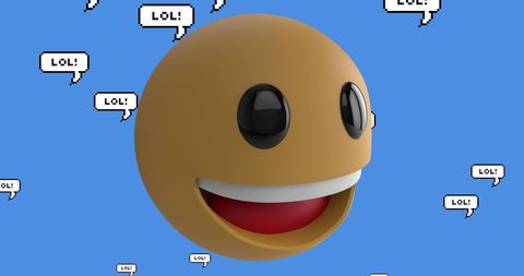 Smiling Emoji Icon with LOL Speech Bubbles on Blue Background - Download Free Stock Images Pikwizard.com