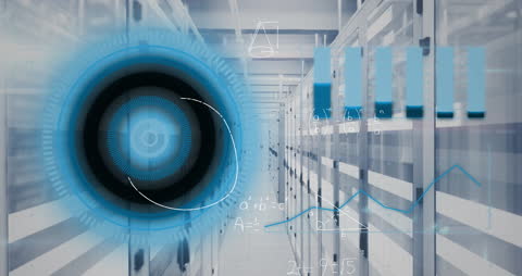 Advanced Data Processing in Modern Server Room with Digital Interface