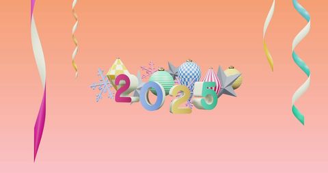 2025 New Year Festive Decorations on Pink Background