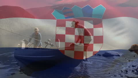 Croatian Flag Overlay Agriculture Fisherman Caucasian Outdoors