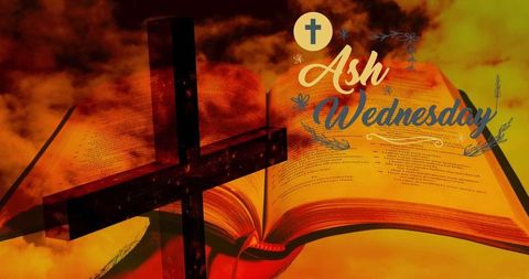 Ash Wednesday Devotional Scene with Cross and Open Bible