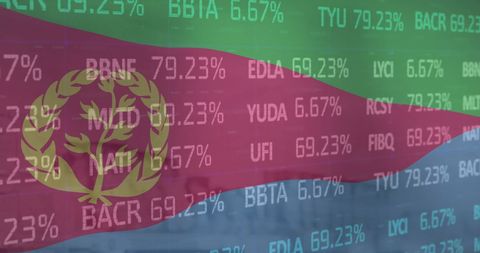 Eritrean flag overlaid with financial market data chart