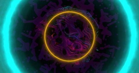 Abstract Neon Circles with Futuristic Digital Pattern