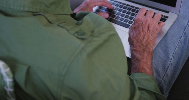 Senior Man Typing on Laptop Keyboard at Home - Download Free Stock Images Pikwizard.com