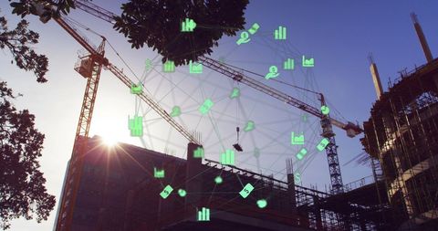 Digital Network Overlay on Urban Construction Landscape