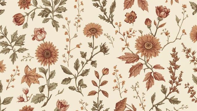 Vintage floral botanical pattern with chrysanthemums and tulips