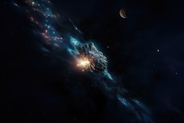 Asteroid Moving Through Deep Space with Smaller Planets - Download Free Stock Images Pikwizard.com