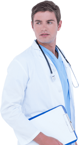 transparent male doctor with clipboard contemplating future - Download Free Stock Videos Pikwizard.com