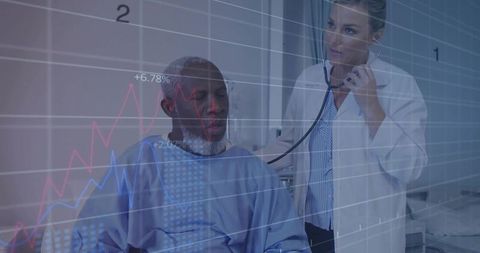 Healthcare Professional Diagnosing Patient with Medical Data Overlay