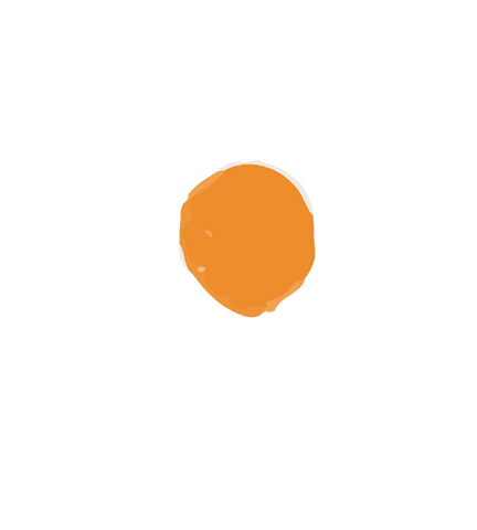 Stylized white petaled flower with bright orange center on transparent