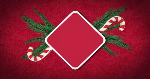 Christmas Candy Cane Border on Red Background