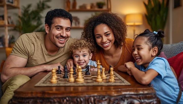 Happy Family Enjoying Chess Game at Home