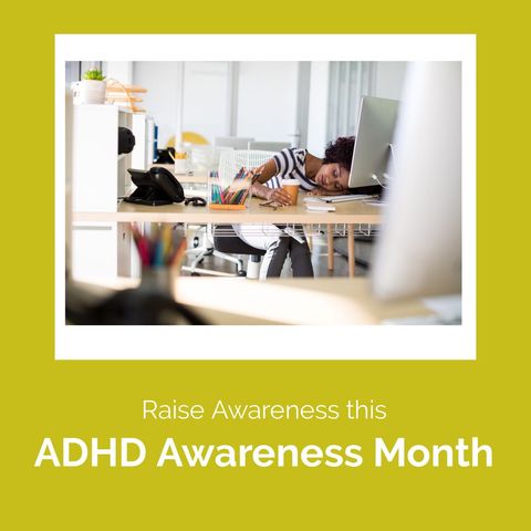 Tired Businesswoman Raising ADHD Awareness in Office - Download Free Stock Templates Pikwizard.com