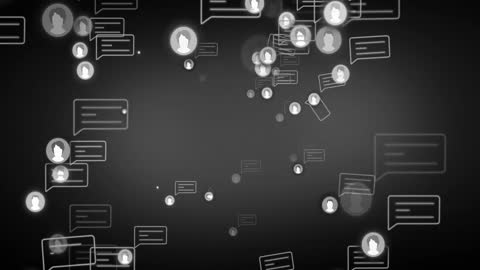 Floating Chat Bubbles and User Icons on Dark Background