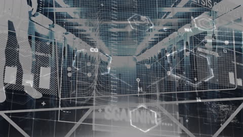 Abstract Digital Interface Over Futuristic Server Room