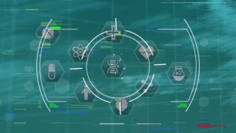 Digital Technology Interface with Futuristic HUD Diagrams