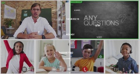 Virtual classroom session with engaged students and teacher