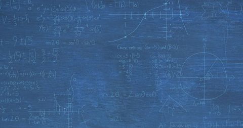Complex Mathematical Equations on Blue Chalkboard Background