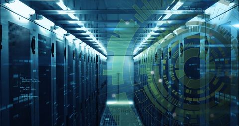 Futuristic Data Center with Digital Interface and Code Overlay - Download Free Stock Images Pikwizard.com