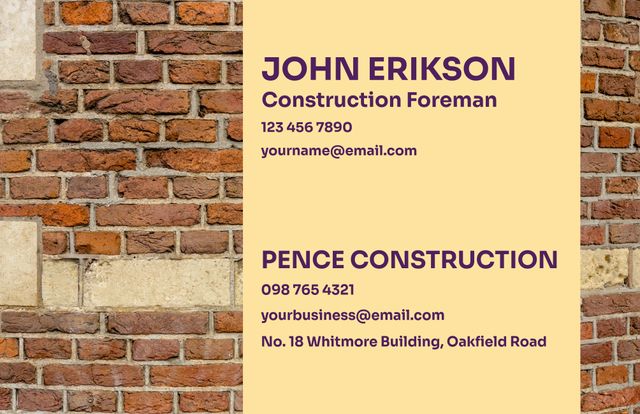 Construction Business Card with Brick Wall Background - Download Free Stock Templates Pikwizard.com