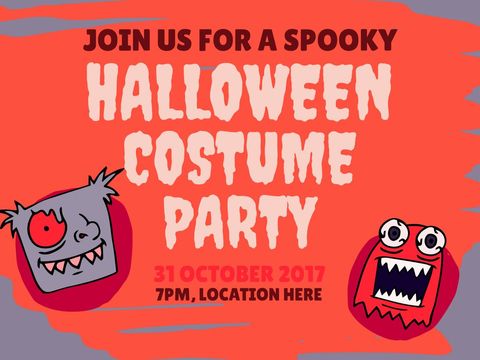 Halloween Costume Party Invitation with Playful Monsters - Download Free Stock Templates Pikwizard.com