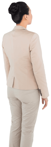 Transparent Back View Asian Businesswoman in Beige Suit
