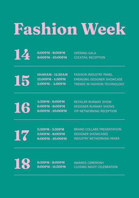 Fashion Week Event Schedule on Teal Background with Pink Details - Download Free Stock Videos Pikwizard.com