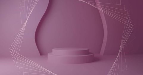 Abstract Geometric Display with Pink Podium and Network Overlay