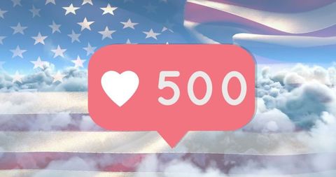 Social Media Heart Rate Over USA Flag Sky