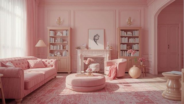 Elegantly Styled Pink Living Room with Classic Furnishings