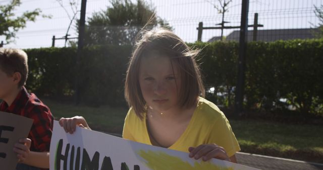 Young Activist Child Holding Human Rights Sign Outdoors - Download Free Stock Images Pikwizard.com